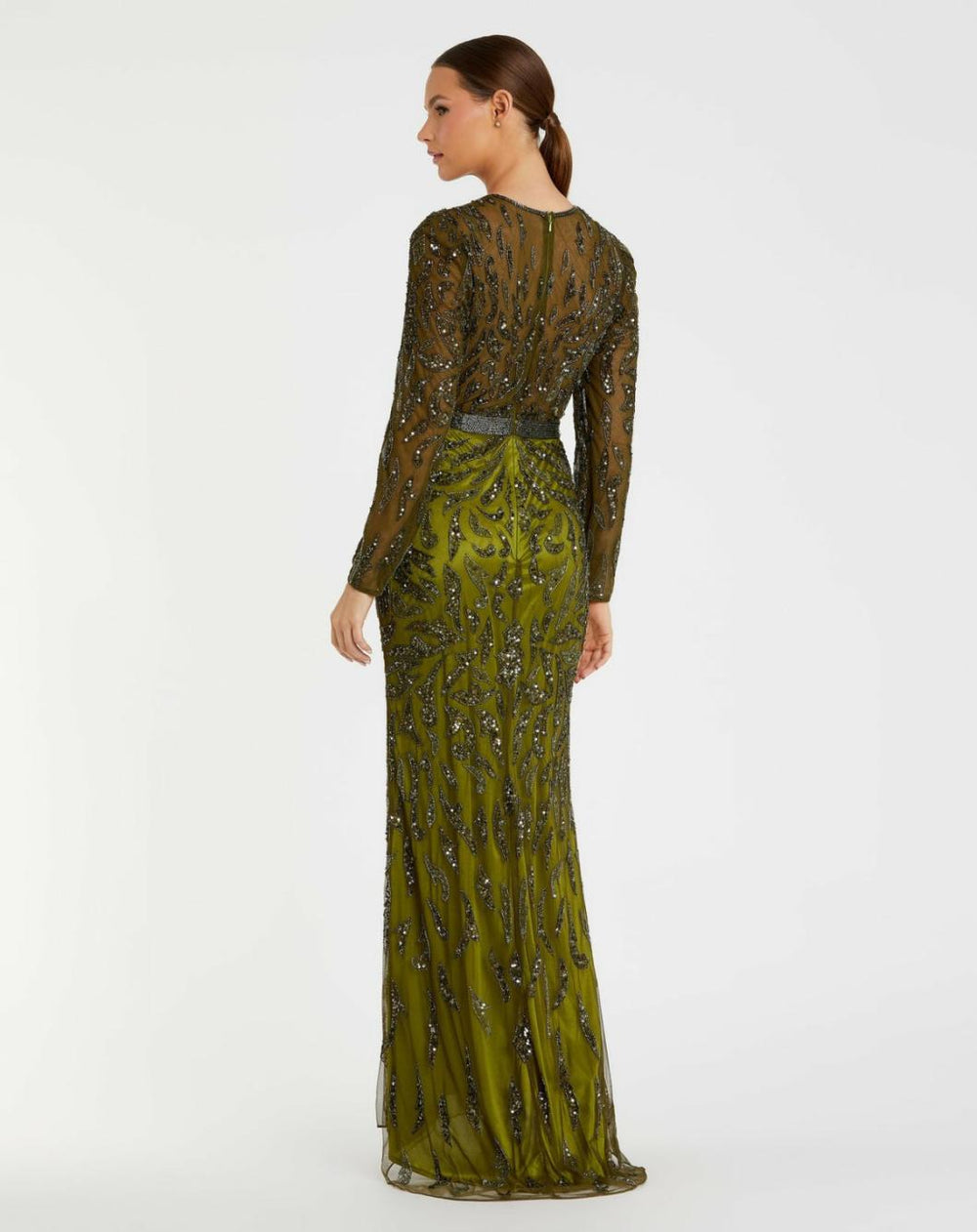 Best Sellers | Women Mac Duggal Green Beaded Long Sleeve Evening Gown Olive