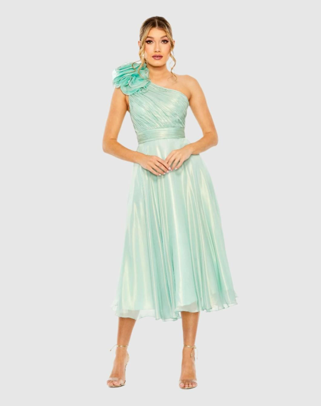 Best Sellers | Women Mac Duggal Green Rosette One Shoulder Tea Length Dress Sage