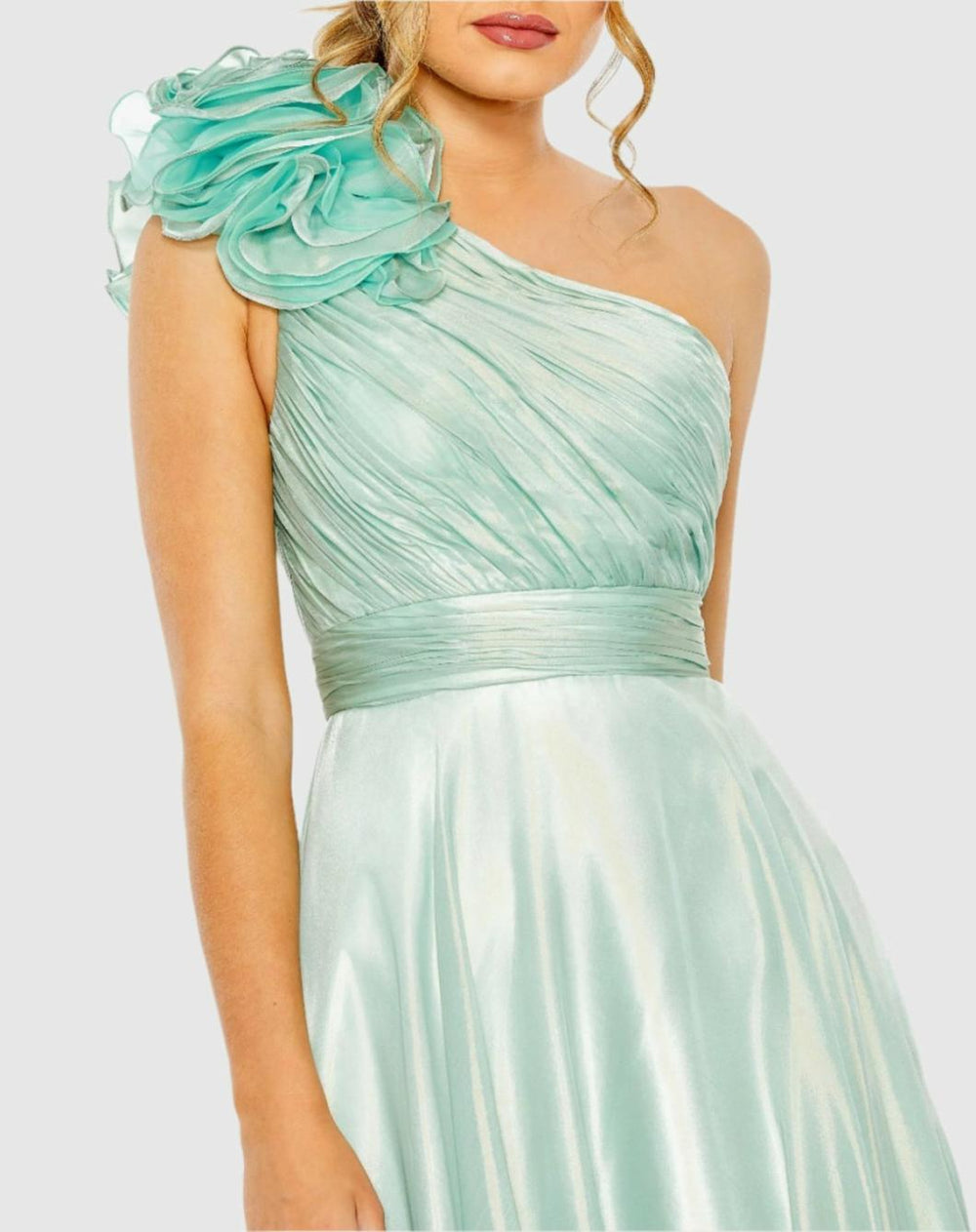 Best Sellers | Women Mac Duggal Green Rosette One Shoulder Tea Length Dress Sage
