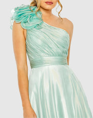 Best Sellers | Women Mac Duggal Green Rosette One Shoulder Tea Length Dress Sage