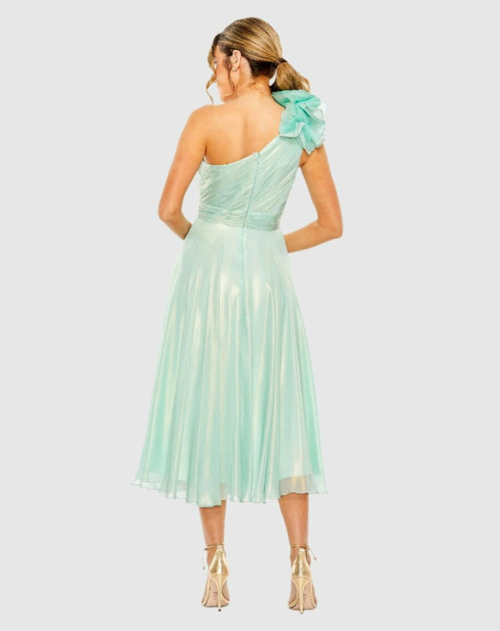 Best Sellers | Women Mac Duggal Green Rosette One Shoulder Tea Length Dress Sage