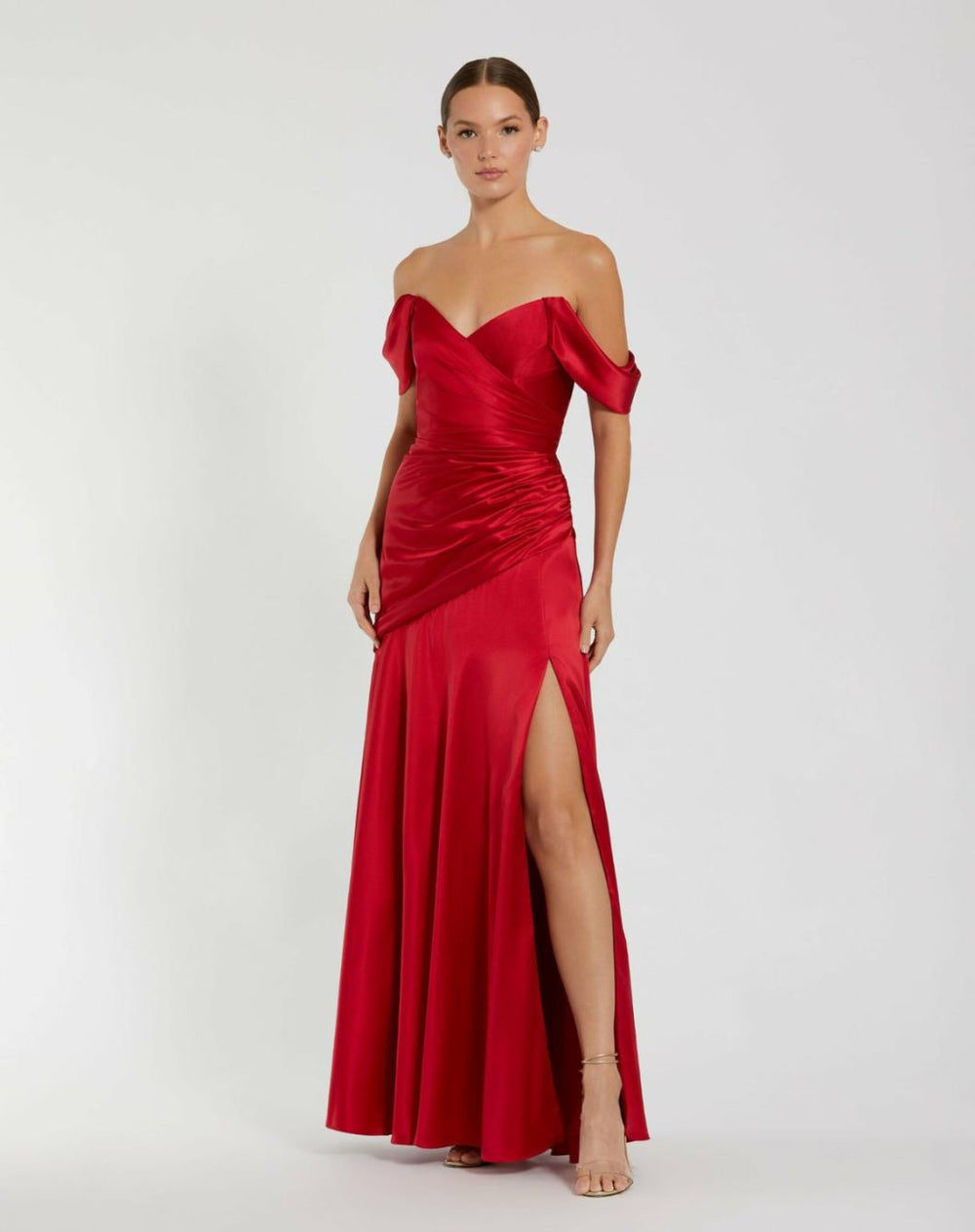 Best Sellers | Women Mac Duggal Hard Satin Off The Shoulder Crossover Gown Ruby