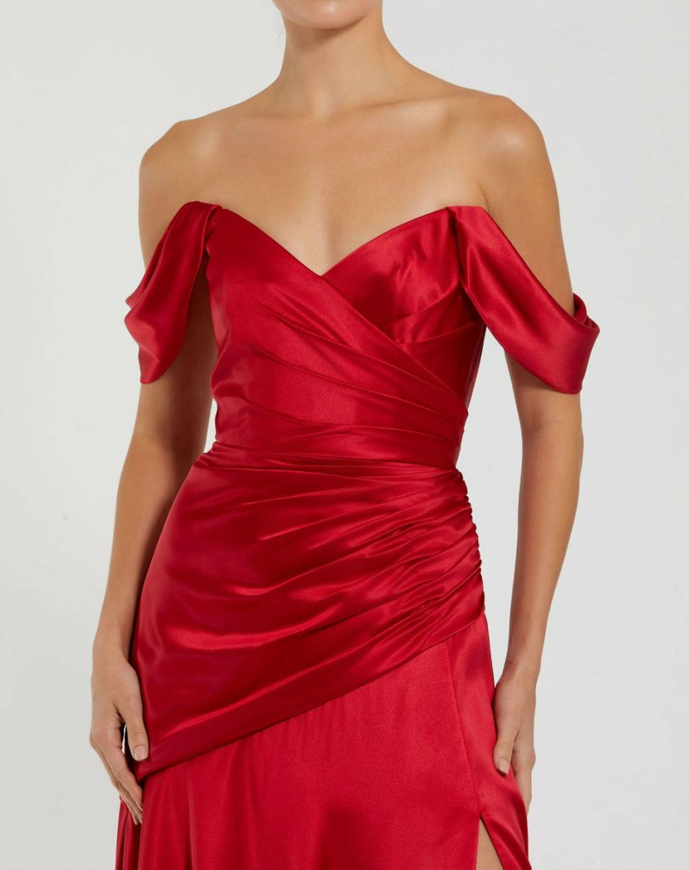 Best Sellers | Women Mac Duggal Hard Satin Off The Shoulder Crossover Gown Ruby