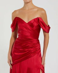 Best Sellers | Women Mac Duggal Hard Satin Off The Shoulder Crossover Gown Ruby