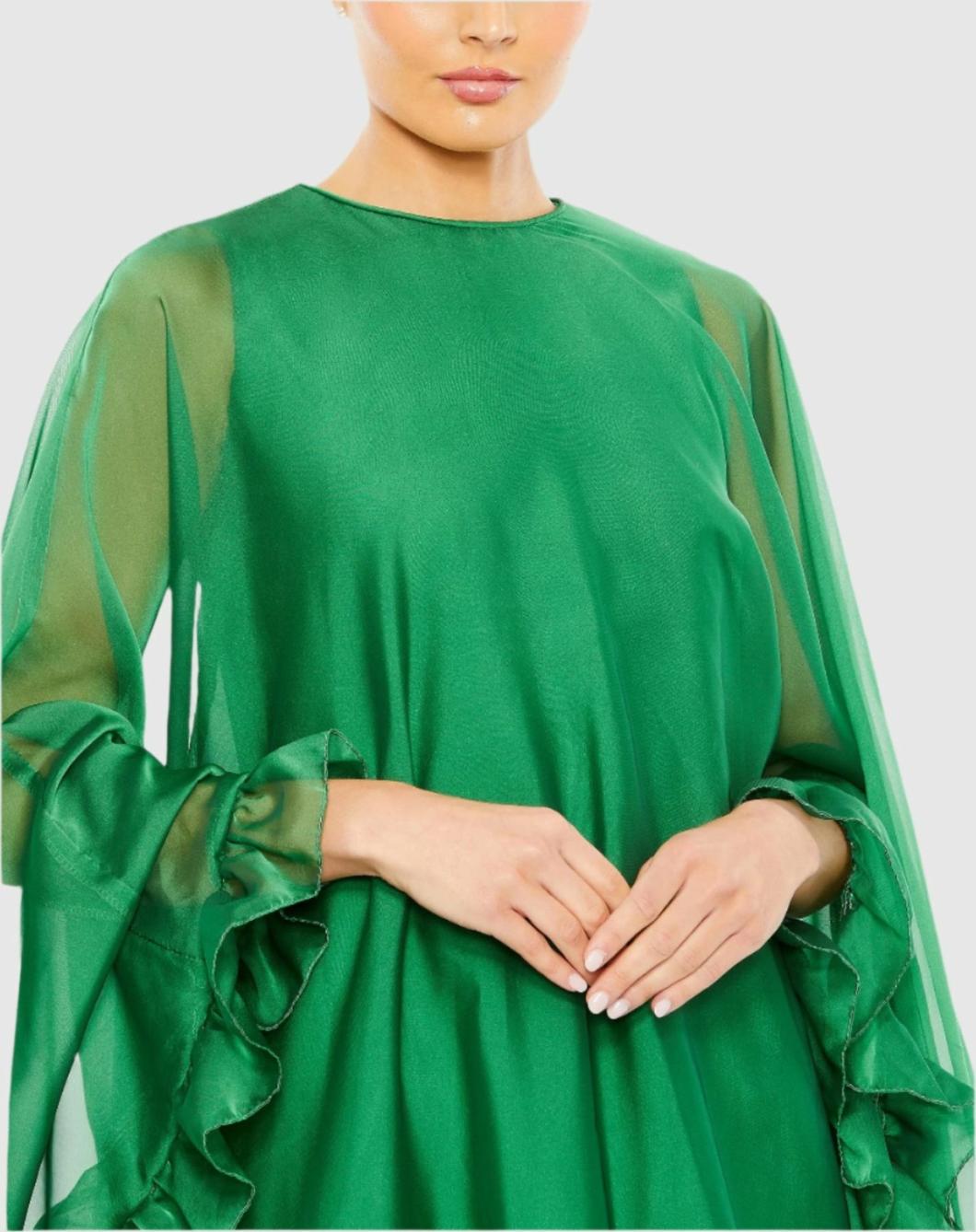Best Sellers | Women Mac Duggal High Neck Ruffle Hem Cape Mini Dress Deep Green