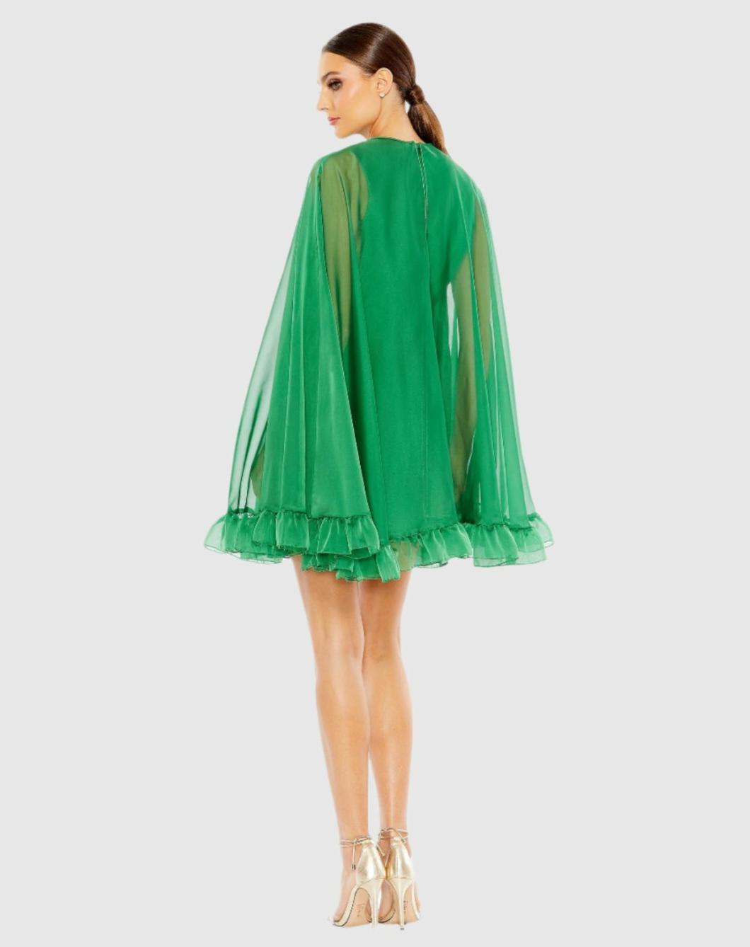 Best Sellers | Women Mac Duggal High Neck Ruffle Hem Cape Mini Dress Deep Green