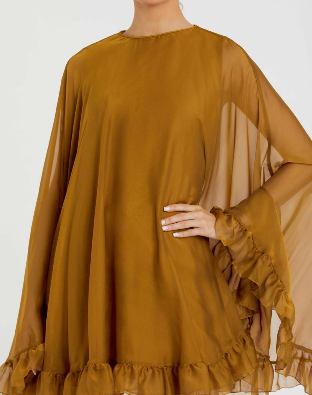 Best Sellers | Women Mac Duggal High Neck Ruffle Hem Cape Mini Dress Deep Green