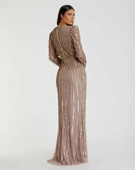 Best Sellers | Women Mac Duggal Light Brown Embellished Puff Sleeve Side Knot Gown Mocha