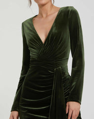 Best Sellers | Women Mac Duggal Long Sleeve Deep V Draped Velvet Gown Olive