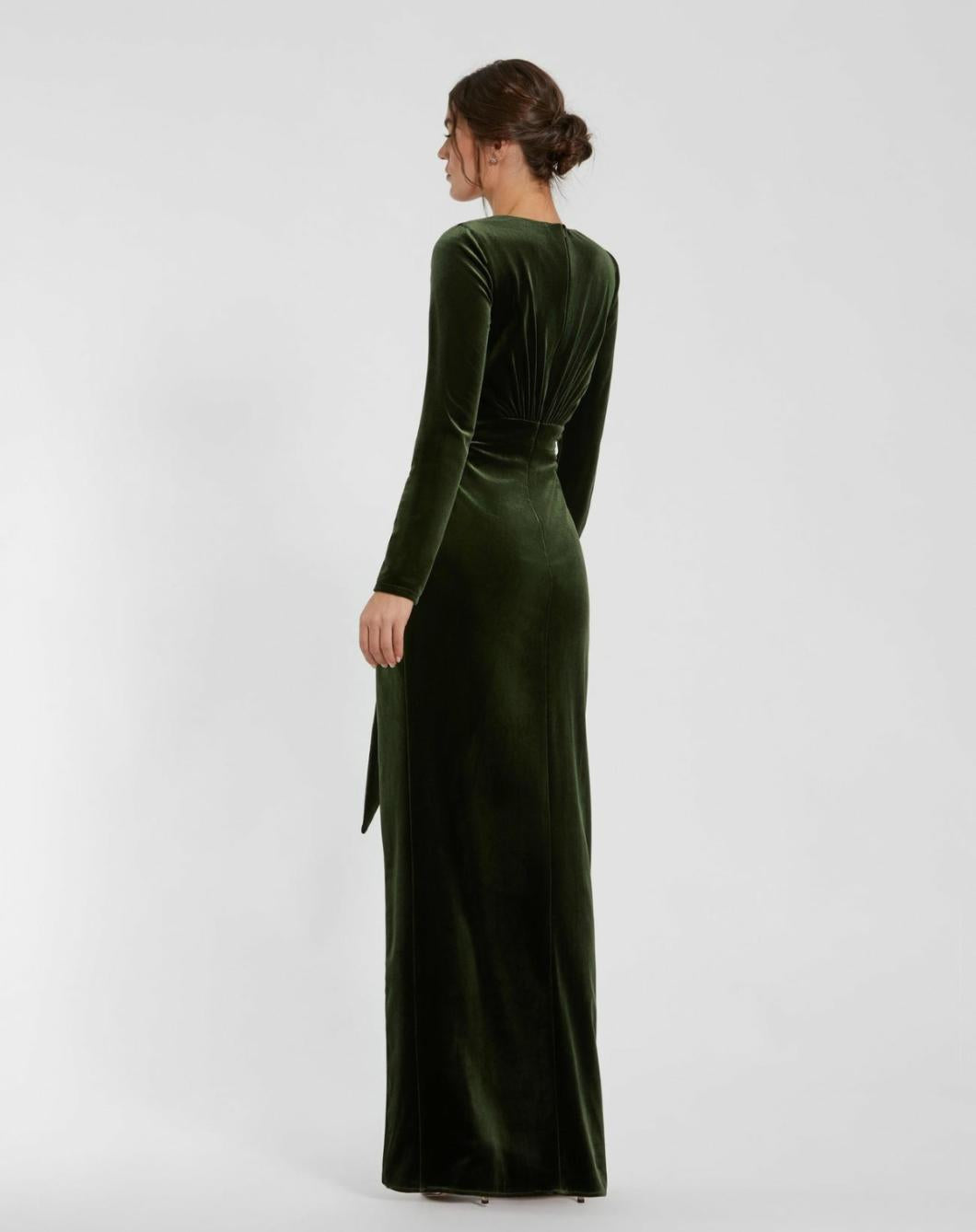 Best Sellers | Women Mac Duggal Long Sleeve Deep V Draped Velvet Gown Olive