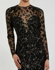 Best Sellers | Women Mac Duggal Long Sleeve Floral Embellished Gown Black Nude