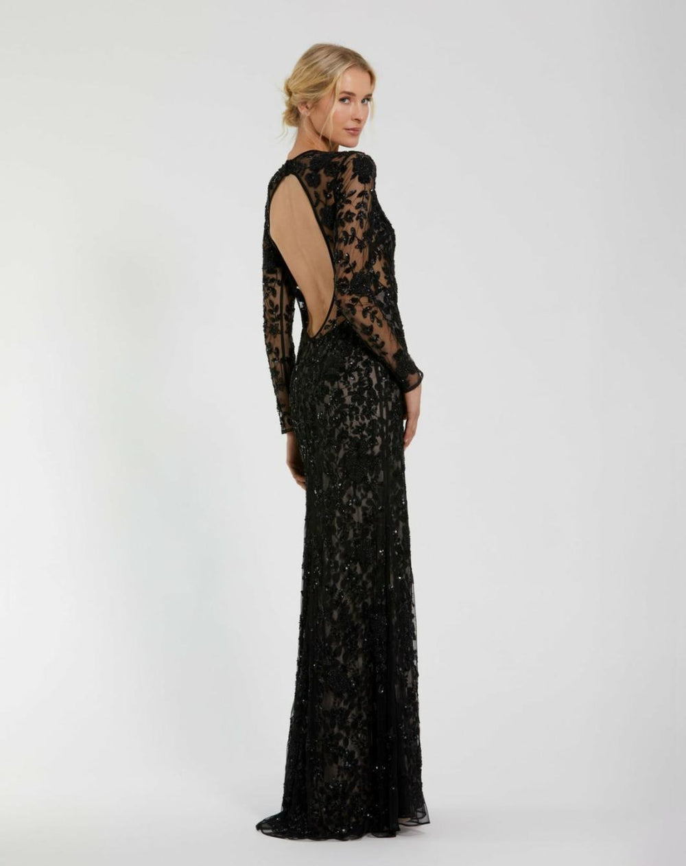 Best Sellers | Women Mac Duggal Long Sleeve Floral Embellished Gown Black Nude