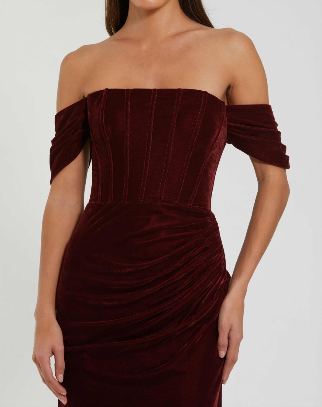 Best Sellers | Women Mac Duggal Off-the-Shoulder Velvet Bustier Gown Wine