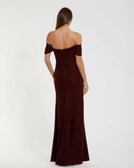 Best Sellers | Women Mac Duggal Off-the-Shoulder Velvet Bustier Gown Wine