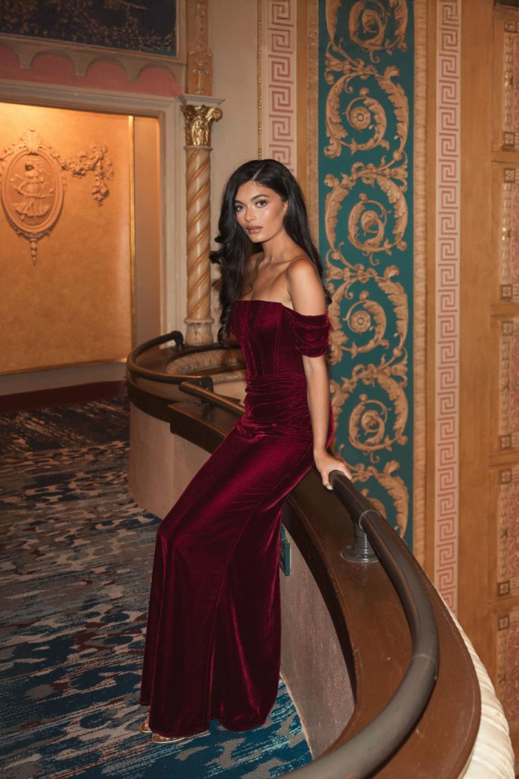 Best Sellers | Women Mac Duggal Off-the-Shoulder Velvet Bustier Gown Wine