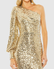 Best Sellers | Women Mac Duggal One Sleeve Sequin Mini Dress Gold