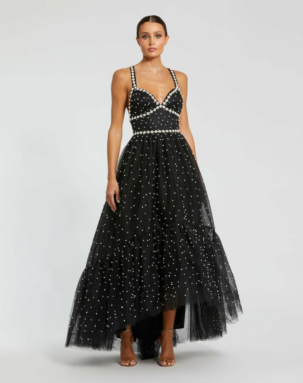 Best Sellers | Women Mac Duggal Pearl Beaded High Low Gown Black Ivory
