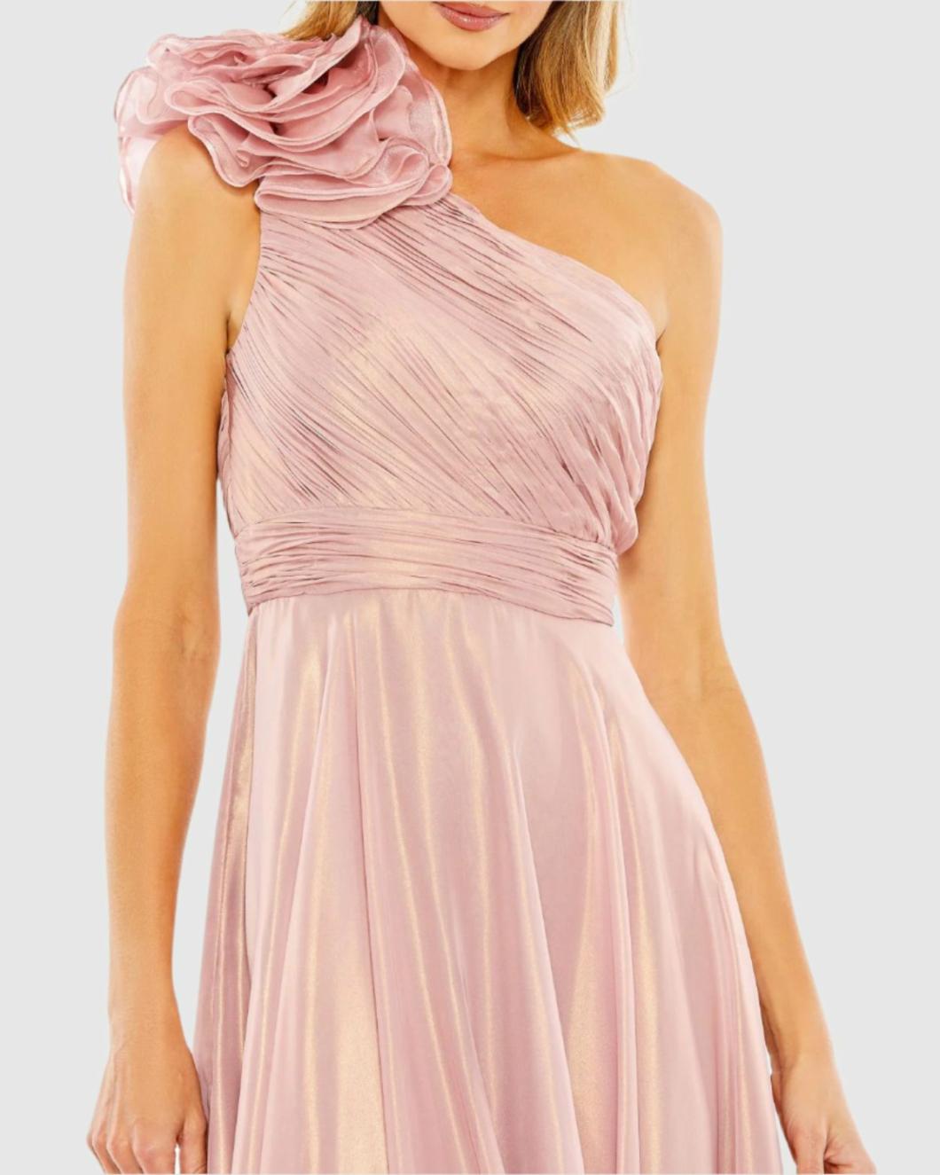 Best Sellers | Women Mac Duggal Pink Rosette One Shoulder Tea Length Dress Rose