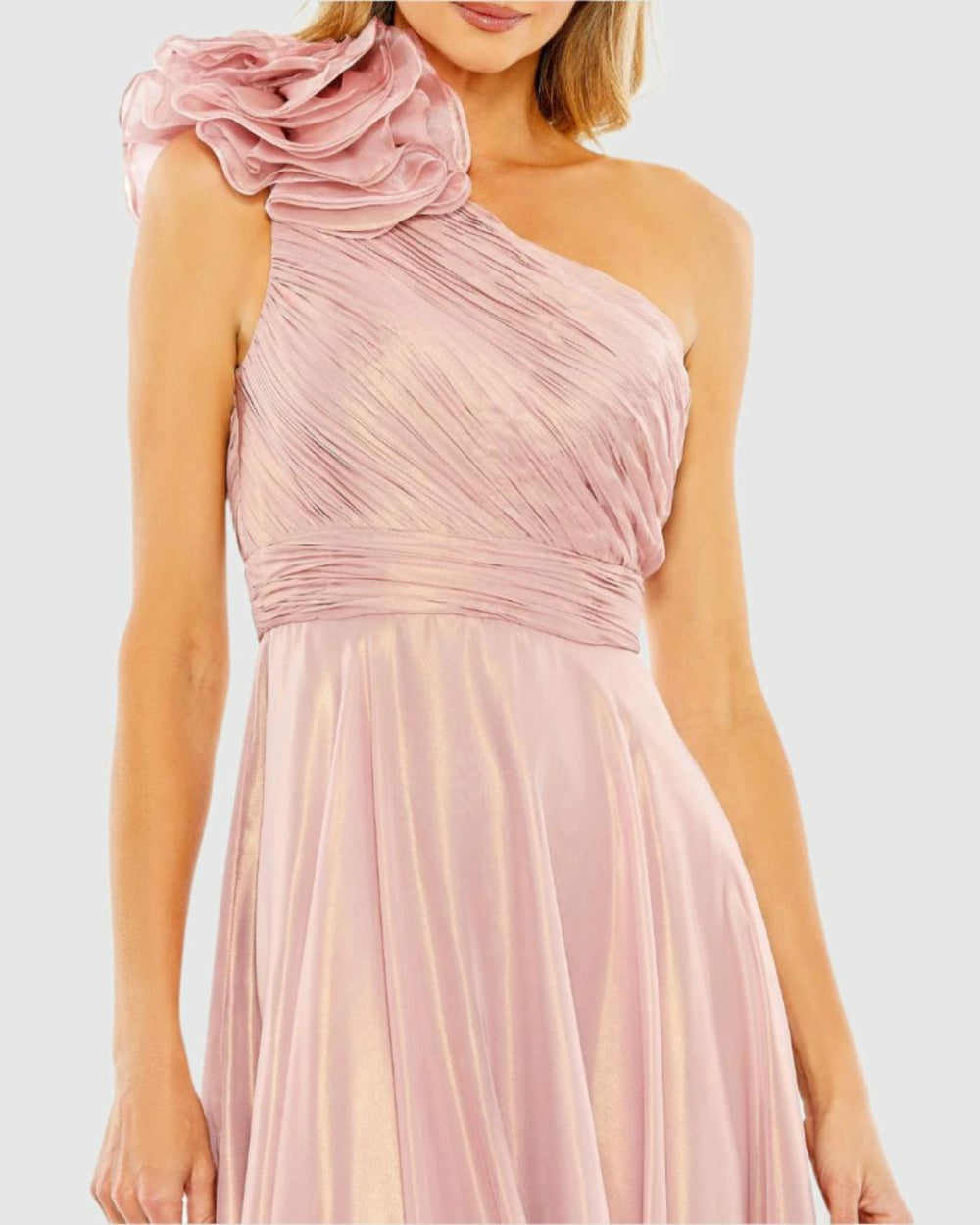 Best Sellers | Women Mac Duggal Pink Rosette One Shoulder Tea Length Dress Rose