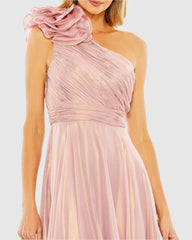 Best Sellers | Women Mac Duggal Pink Rosette One Shoulder Tea Length Dress Rose