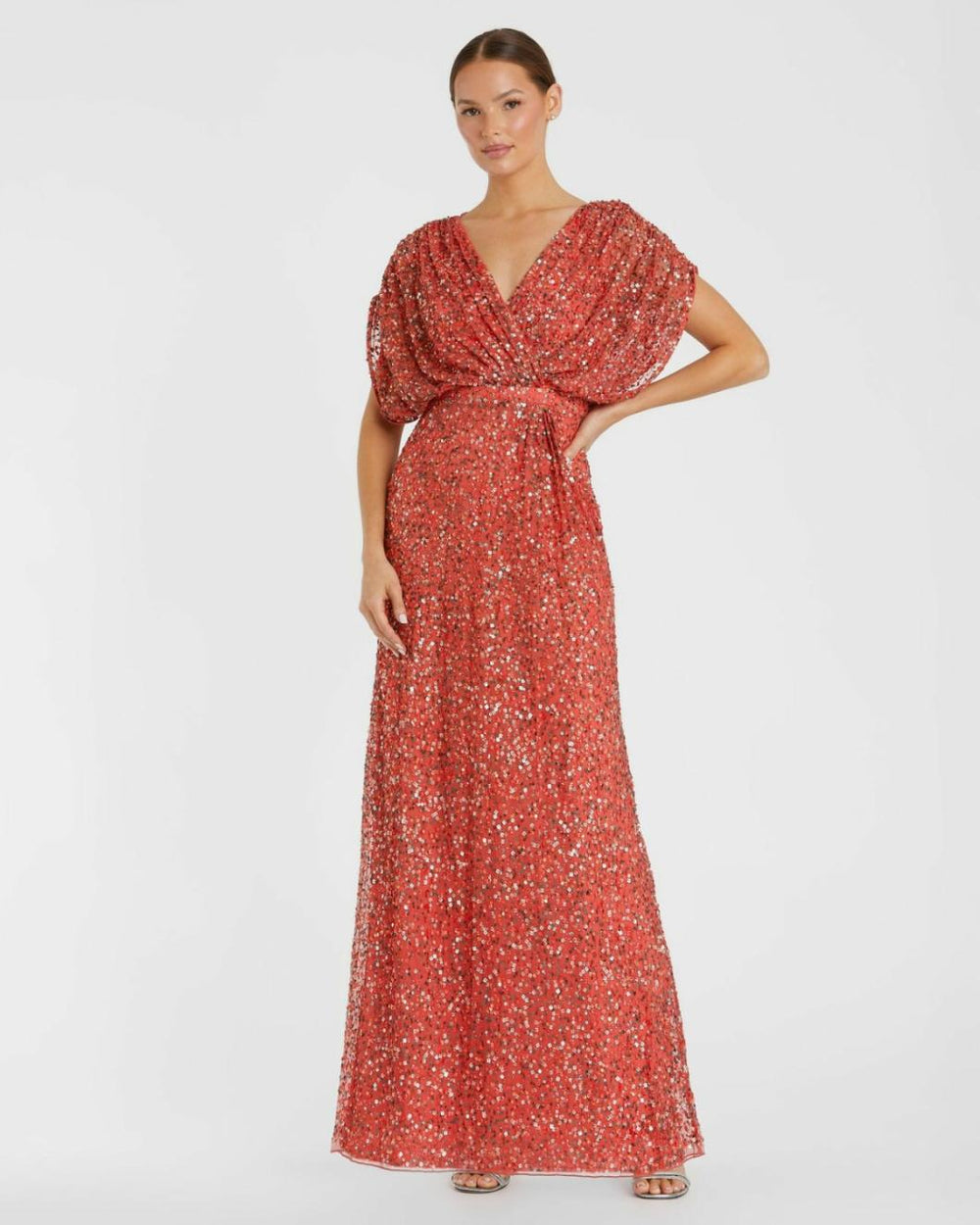 Best Sellers | Women Mac Duggal Red Draped Sleeve V Neck Gown Paprika