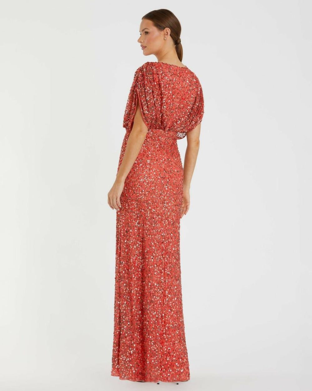 Best Sellers | Women Mac Duggal Red Draped Sleeve V Neck Gown Paprika