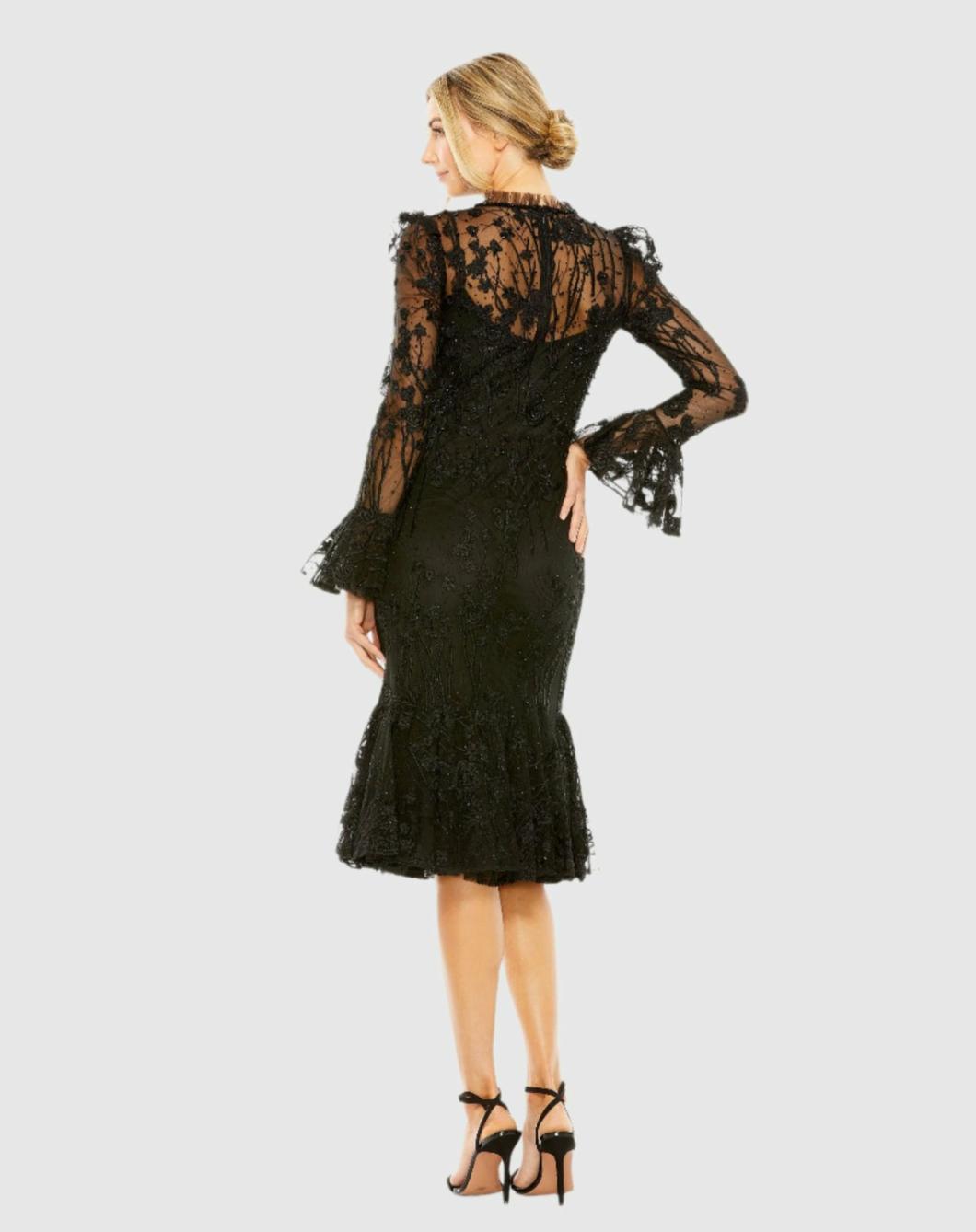 Best Sellers | Women Mac Duggal Ruffle Wrist Embellished High Neck Midi Dress Black