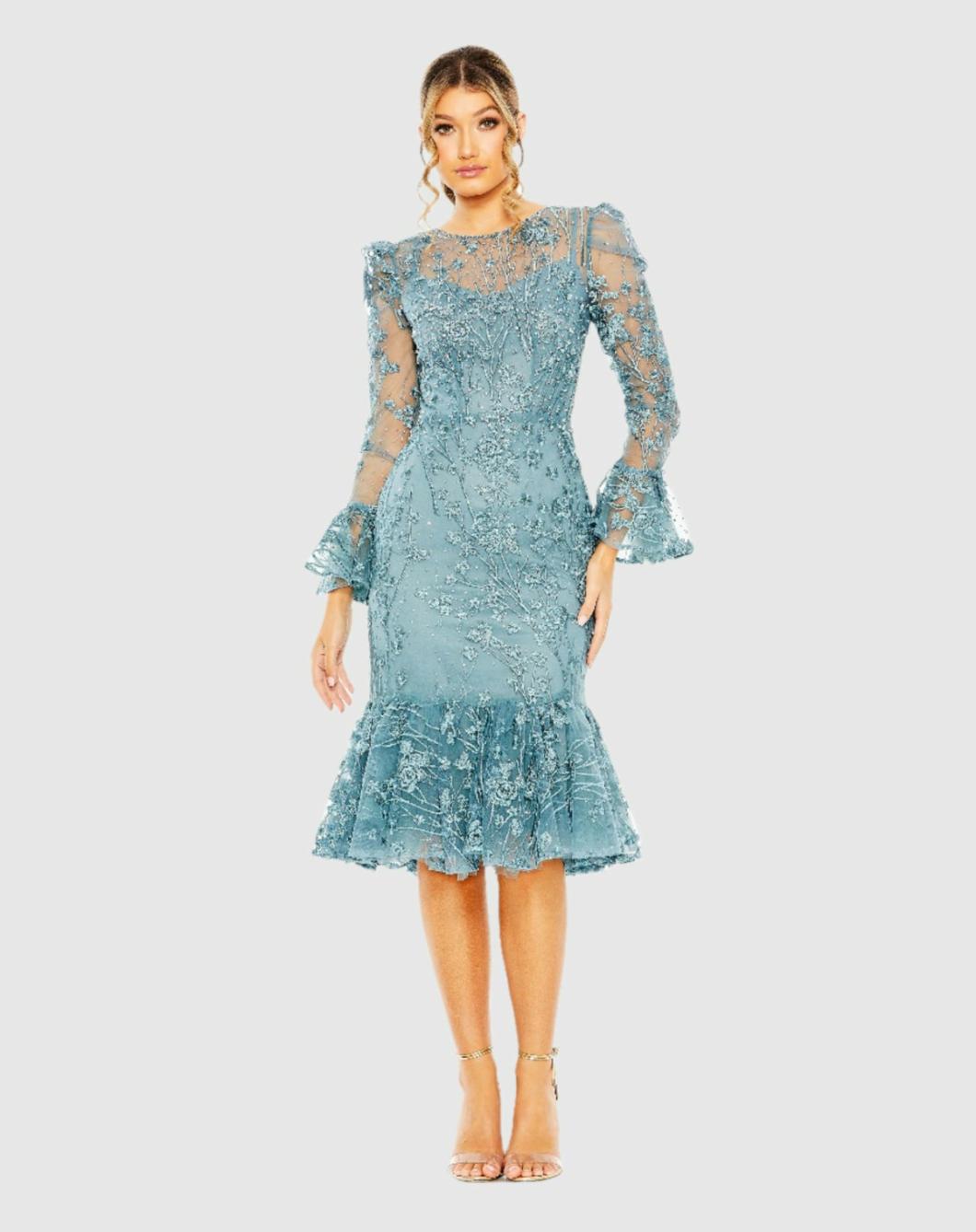 Best Sellers | Women Mac Duggal Ruffle Wrist Embellished High Neck Midi Dress Black