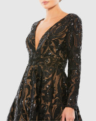 Best Sellers | Women Mac Duggal Sequin Embellished A-Line Cocktail Dress Black