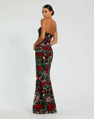 Best Sellers | Women Mac Duggal Sheer Bustier Top Floral Applique Gown Black Multi