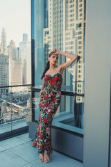 Best Sellers | Women Mac Duggal Sheer Bustier Top Floral Applique Gown Black Multi