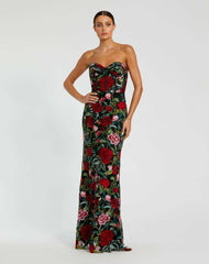 Best Sellers | Women Mac Duggal Sheer Bustier Top Floral Applique Gown Black Multi