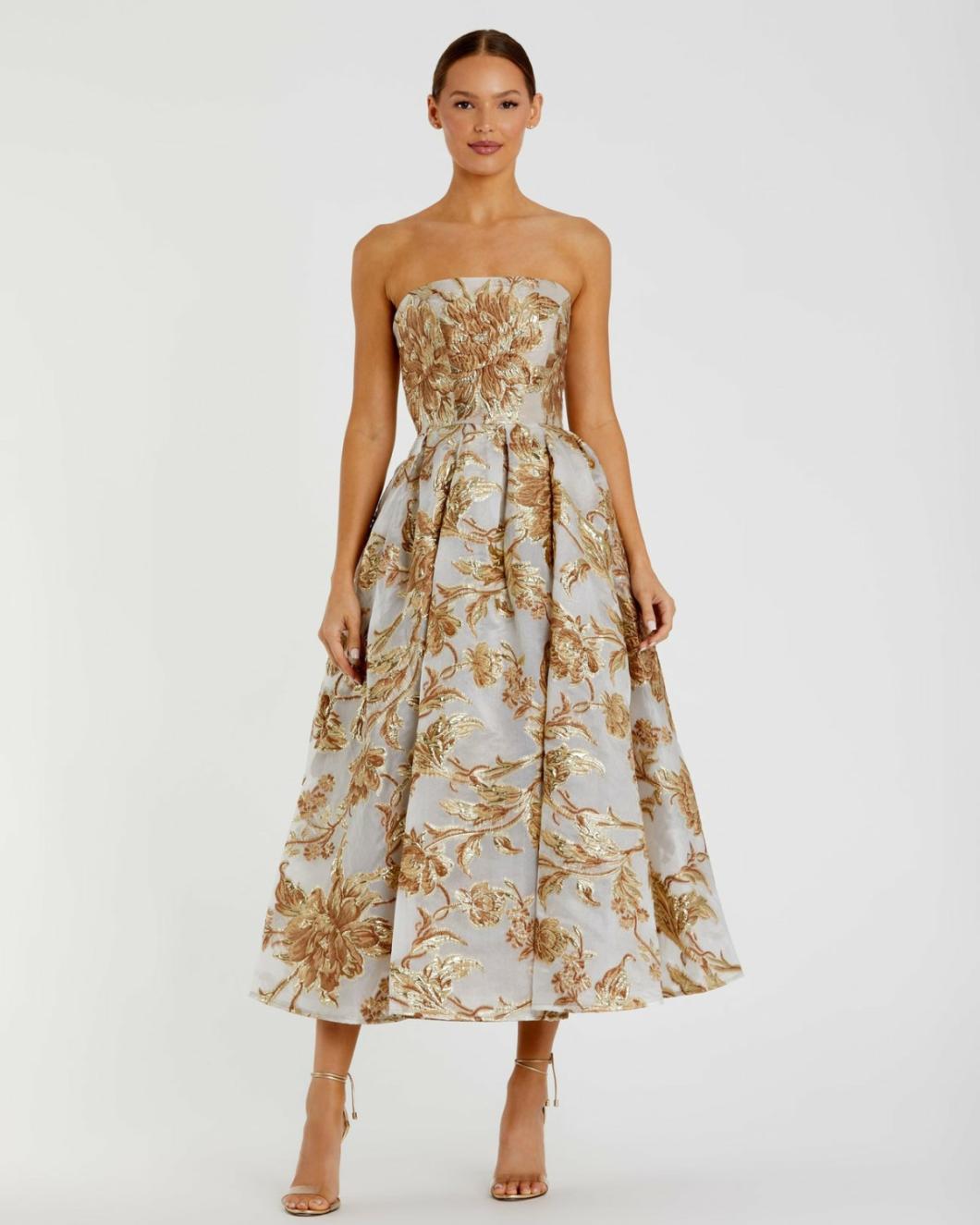 Best Sellers | Women Mac Duggal Strapless Brocade Midi Dress With Pockets Bronze