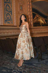 Best Sellers | Women Mac Duggal Strapless Brocade Midi Dress With Pockets Bronze