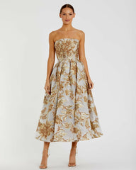 Best Sellers | Women Mac Duggal Strapless Brocade Midi Dress With Pockets Bronze