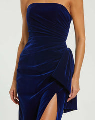 Best Sellers | Women Mac Duggal Strapless High Slit Draped Velvet Gown Cobalt