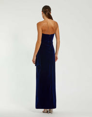 Best Sellers | Women Mac Duggal Strapless High Slit Draped Velvet Gown Cobalt