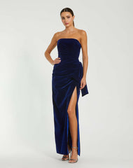 Best Sellers | Women Mac Duggal Strapless High Slit Draped Velvet Gown Cobalt