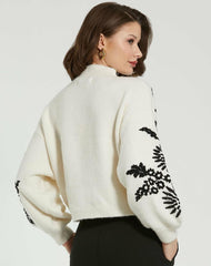 Blouses And Tops | Women Mac Duggal Balloon Sleeve Cropped Mock Neck Knit Sweater Ecru