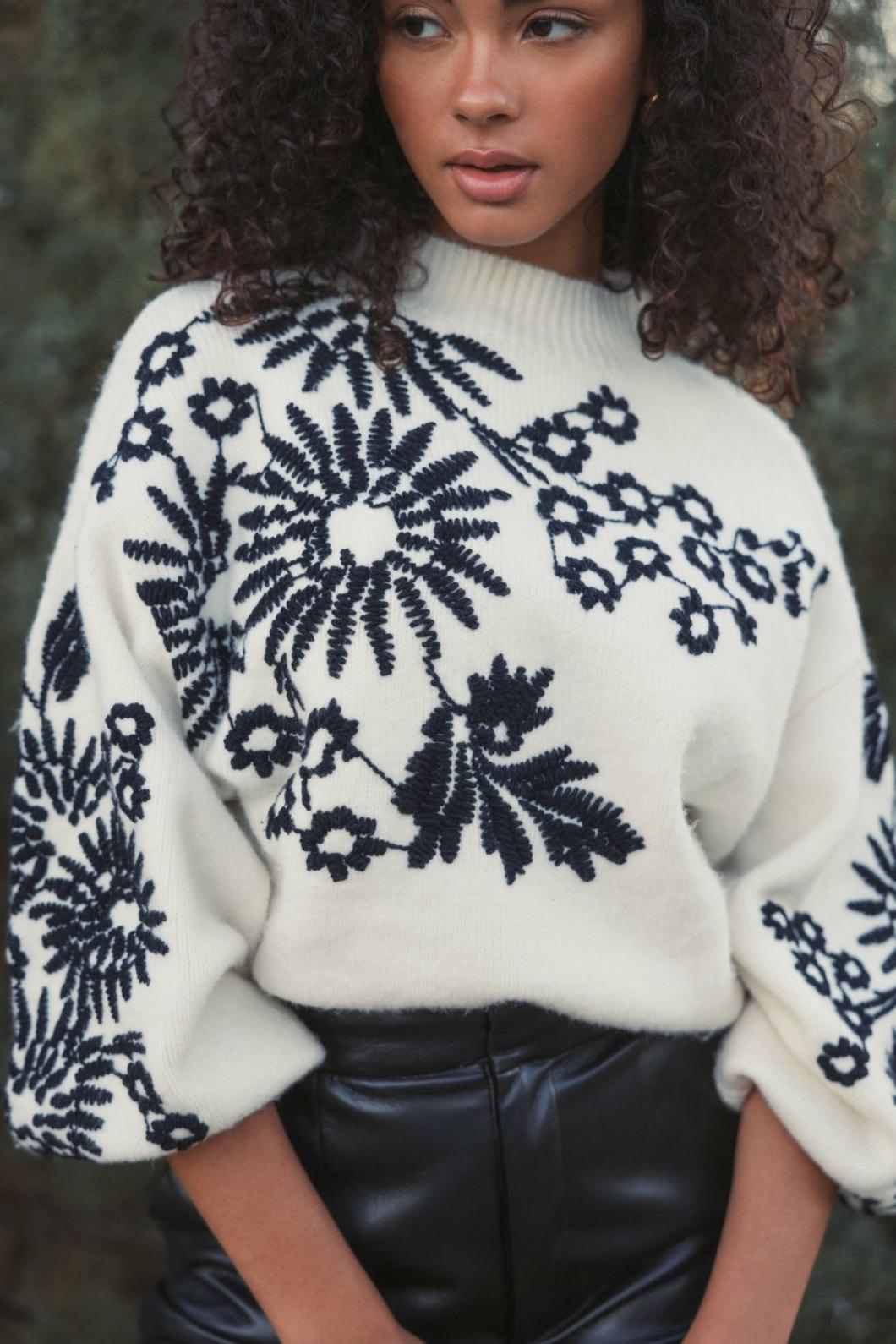 Blouses And Tops | Women Mac Duggal Balloon Sleeve Cropped Mock Neck Knit Sweater Ecru