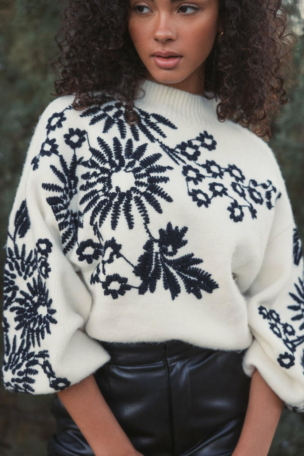 Blouses And Tops | Women Mac Duggal Balloon Sleeve Cropped Mock Neck Knit Sweater Ecru