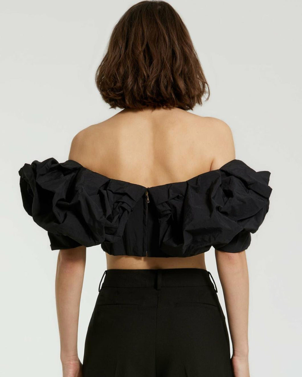 Blouses And Tops | Women Mac Duggal Black Faille Off The Shoulder Bustier Ruffle Top - FINAL SALE Black