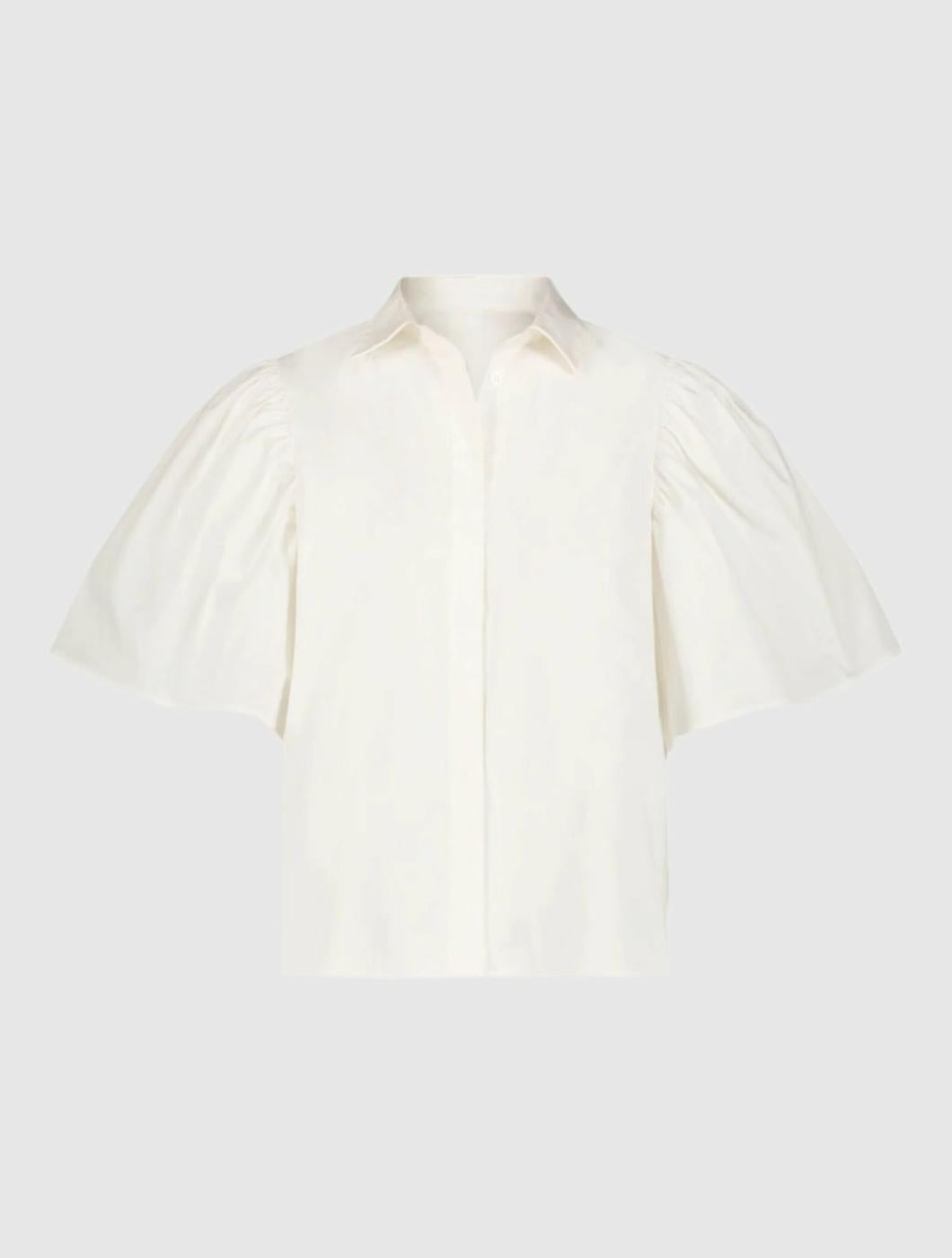 Blouses And Tops | Women Mac Duggal Cotton Flare Ruffle Sleeve Button Up Top - FINAL SALE White