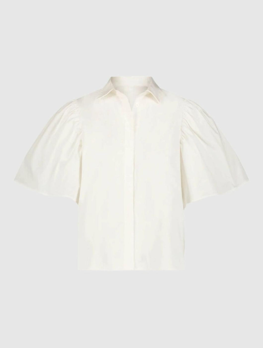 Blouses And Tops | Women Mac Duggal Cotton Flare Ruffle Sleeve Button Up Top - FINAL SALE White