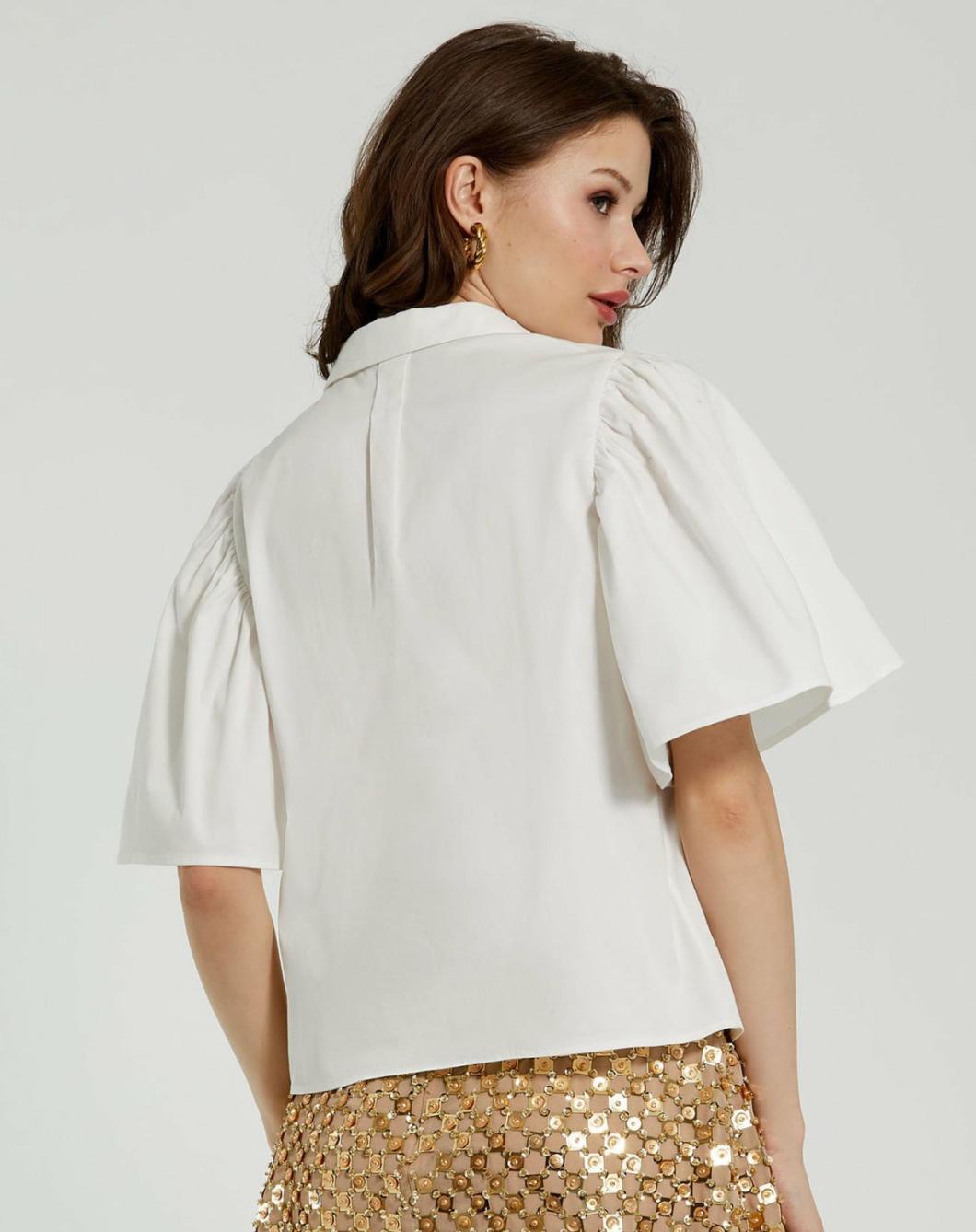 Blouses And Tops | Women Mac Duggal Cotton Flare Ruffle Sleeve Button Up Top - FINAL SALE White