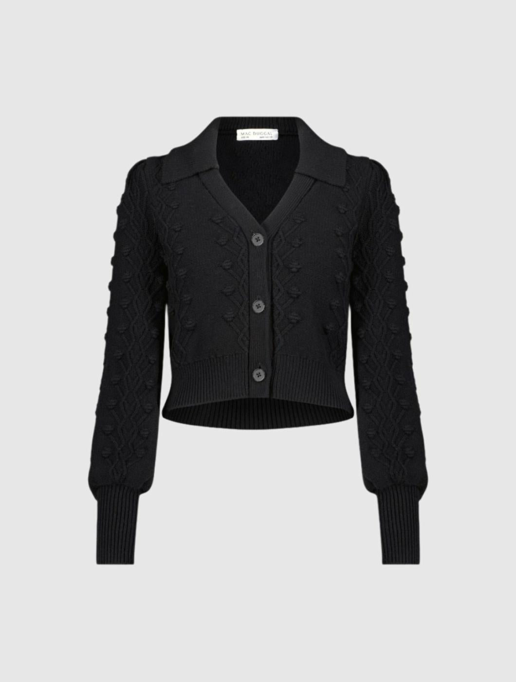 Blouses And Tops | Women Mac Duggal Cropped Bobble Cable Knit Button Up Cardigan Sweater Black