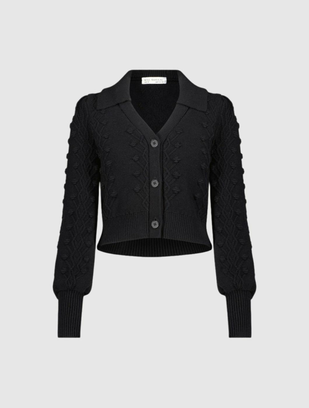 Blouses And Tops | Women Mac Duggal Cropped Bobble Cable Knit Button Up Cardigan Sweater Black
