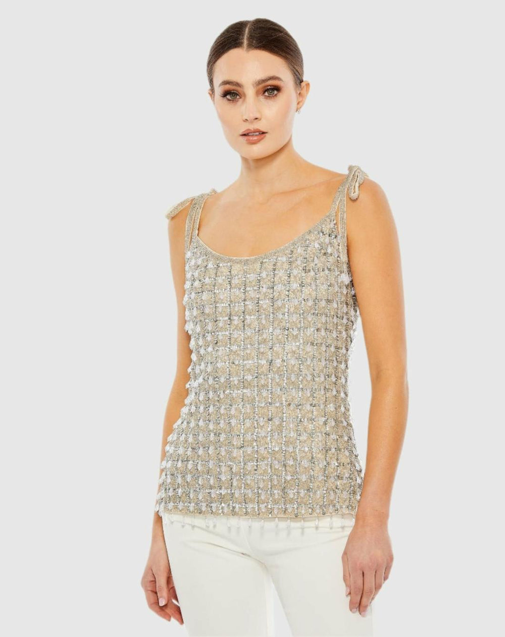 Blouses And Tops | Women Mac Duggal Crystal Embellished Soft Tie Cami Top - FINAL SALE Nude