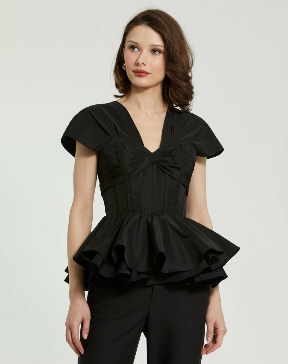 Blouses And Tops | Women Mac Duggal Faille Twist Bustier Peplum Top Black