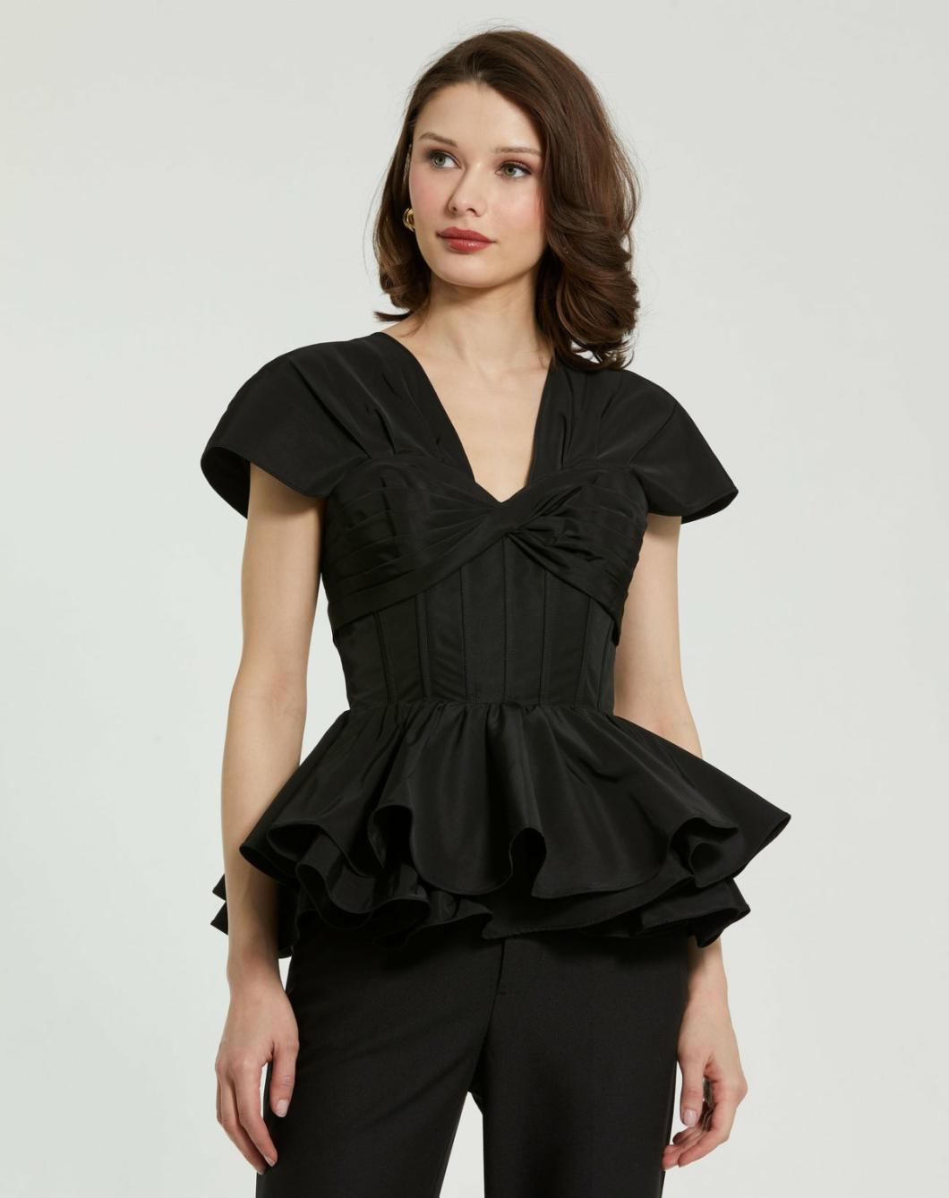 Blouses And Tops | Women Mac Duggal Faille Twist Bustier Peplum Top Black